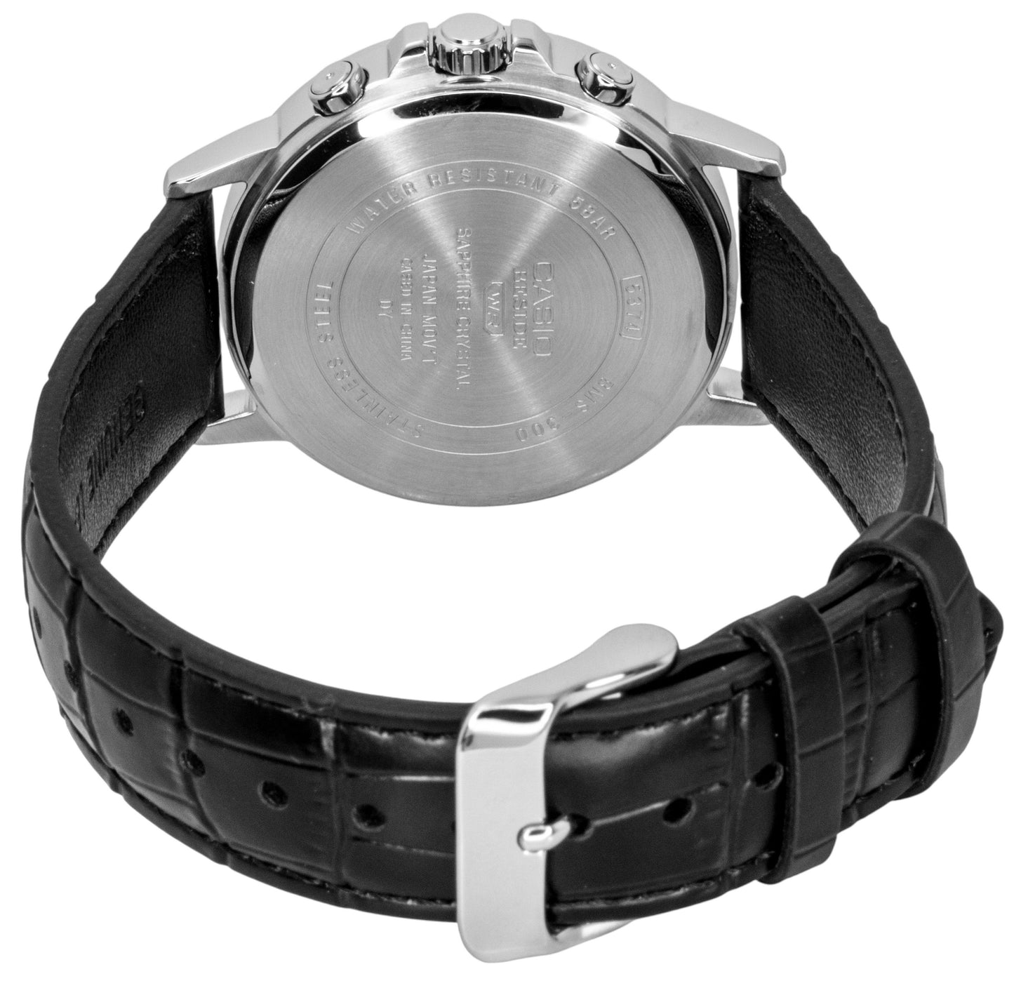 Casio Beside Analog Lederarmband Schwarzes Zifferblatt Quarz BMS-300L-1AV Herrenuhr