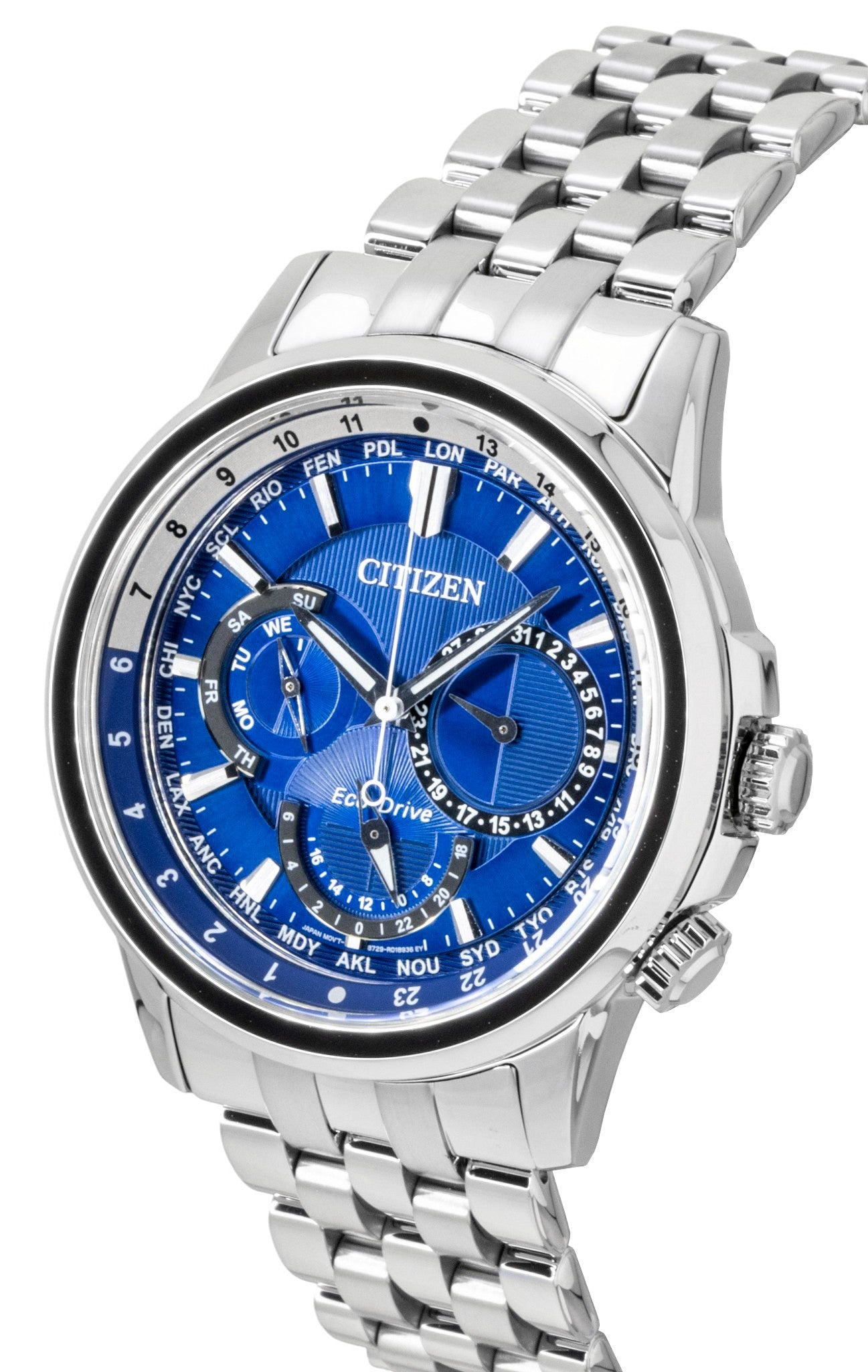 Citizen Calendrier Weltzeit Edelstahl Blaues Zifferblatt Eco-Drive BU2021-51L 100M Herrenuhr