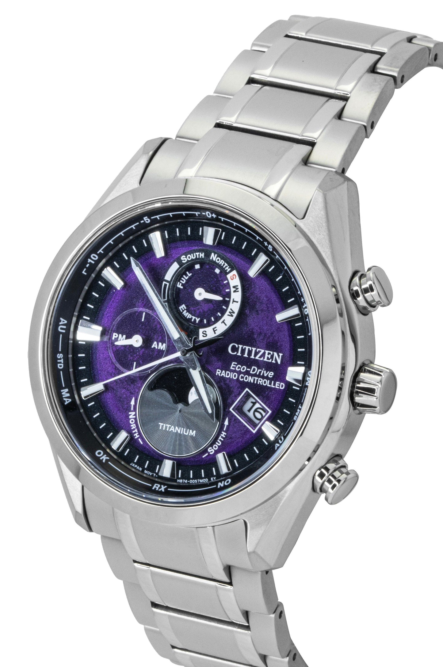 Citizen Tsuki-yomi A-T Moon Phase Titanium Purple Dial Eco-Drive BY1010-81Z 100M Herrenuhr
