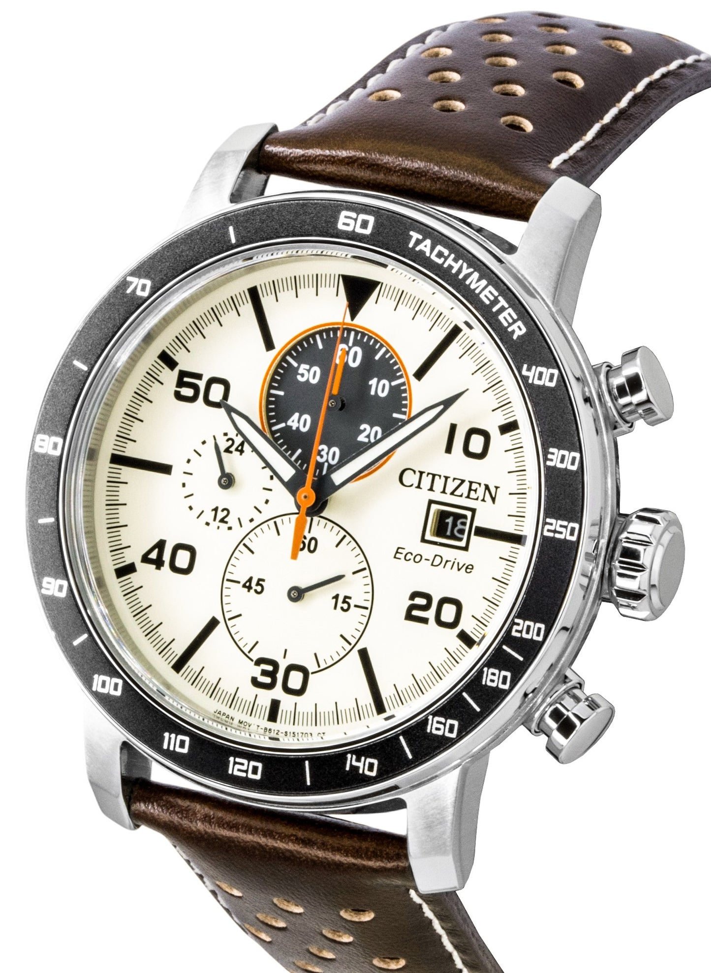 Citizen Brycen Chronograph Brown Lederarmband Ivory Dial Eco-Drive CA0649-06X 100M Herrenuhr