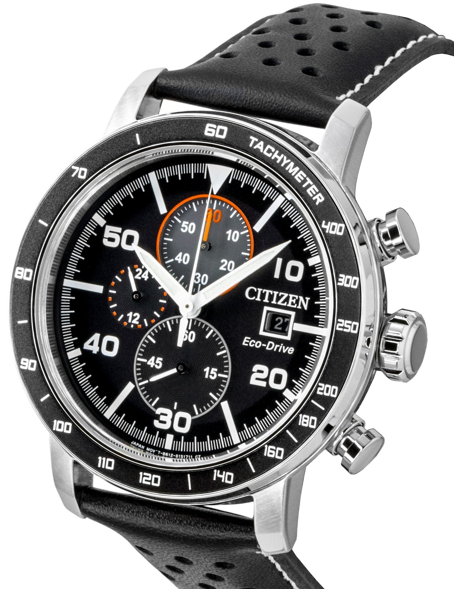 Citizen Brycen Chronograph Lederarmband Schwarzes Zifferblatt Eco-Drive CA0649-14E 100M Herrenuhr
