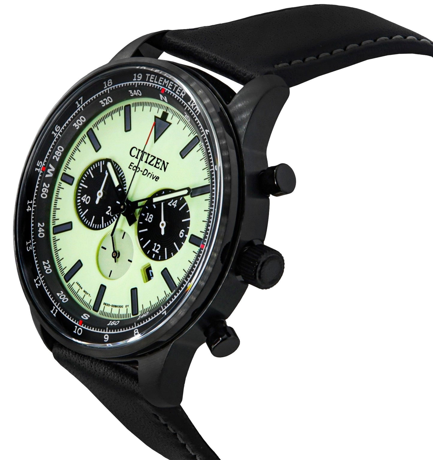 Citizen Eco-Drive Chronograph Lederarmband Full Luminous Gr?nes Zifferblatt CA4505-21X 100M Herrenuhr