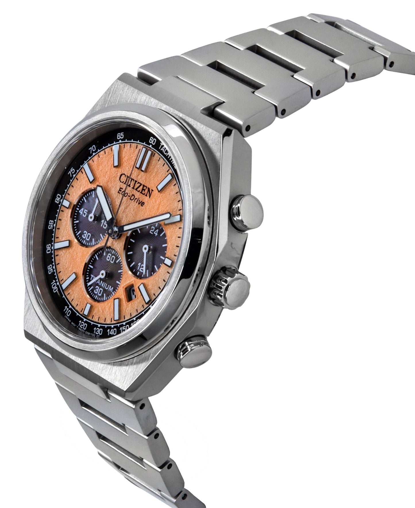 Citizen Zenshin Chronograph Super Titanium Salmon Dial Eco-Drive CA4610-85Z 100M Herrenuhr