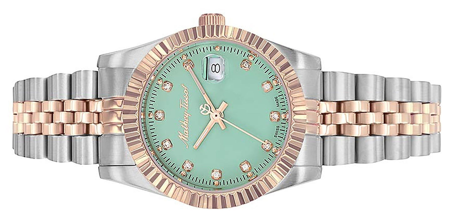 Mathey-Tissot Mathy III Two Tone Edelstahl Grünes Zifferblatt Quarz D810RV Damenuhr