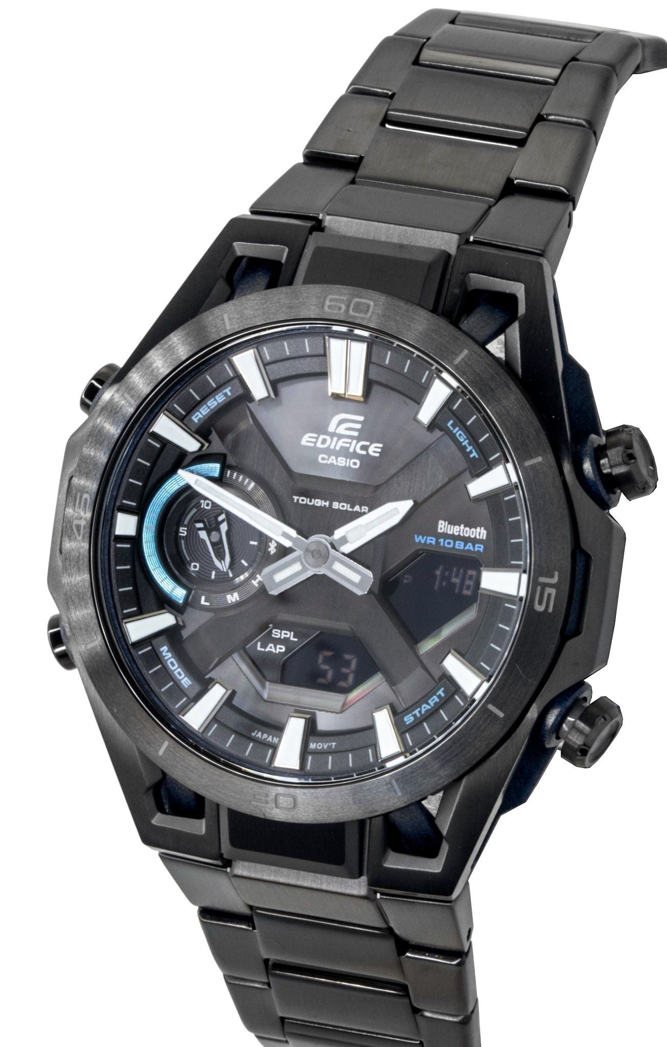 Casio Edifice Analog Digital Edelstahl Schwarzes Zifferblatt Solar ECB-2300DC-1A 100M Herrenuhr