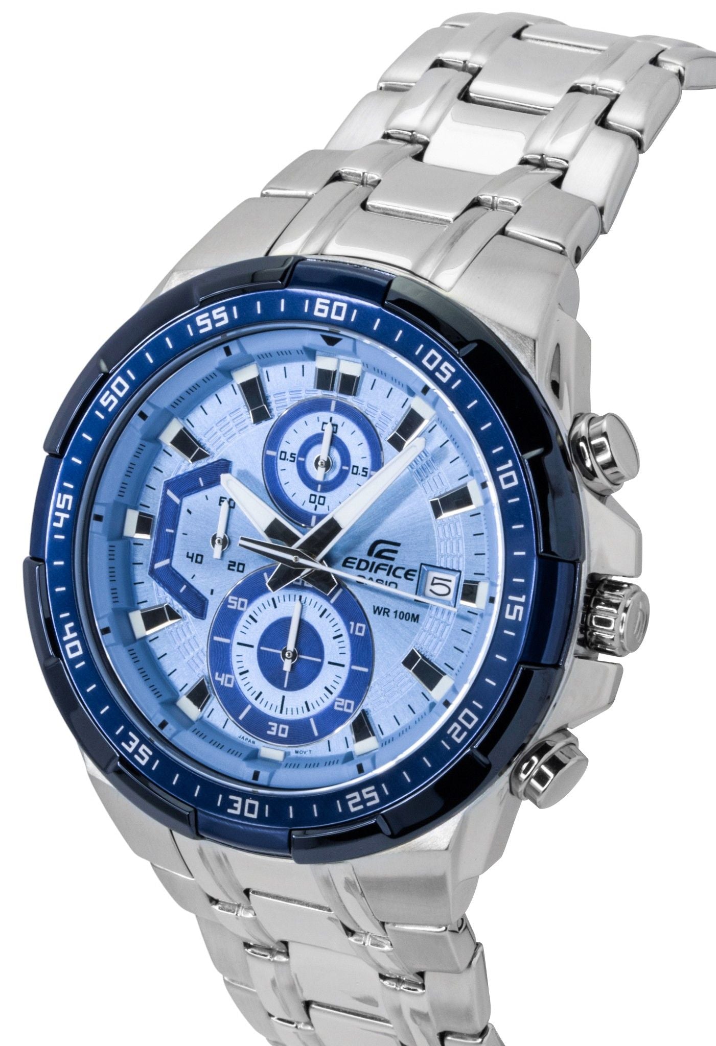 Casio Edifice Analog Standard Chronograph Edelstahl Blaues Zifferblatt Quarz EFR-539DE-2AV 100M Herrenuhr