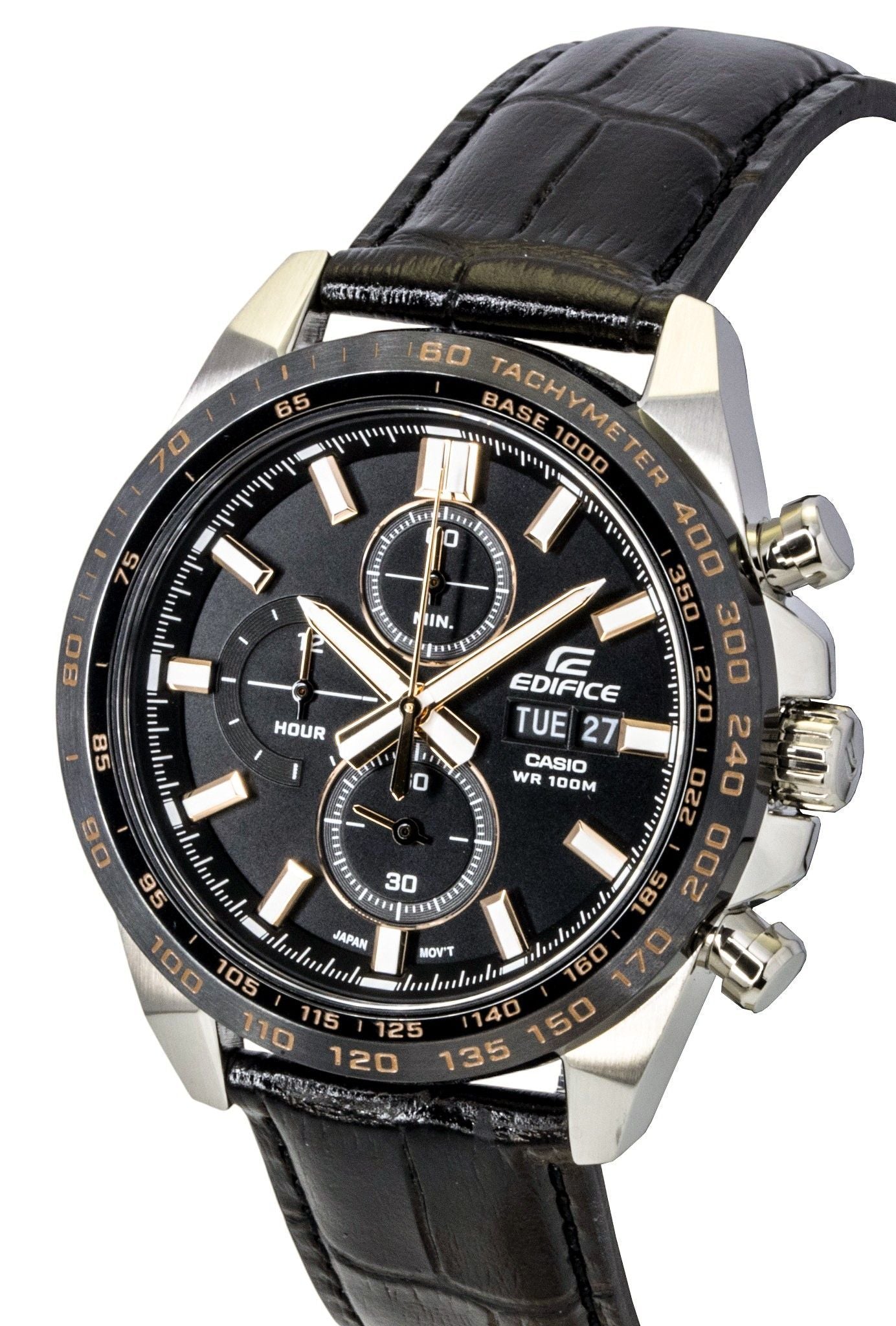 Casio Edifice Analog Chronograph Lederarmband Schwarzes Zifferblatt Quarz EFR-574BL-1AV 100M Herrenuhr