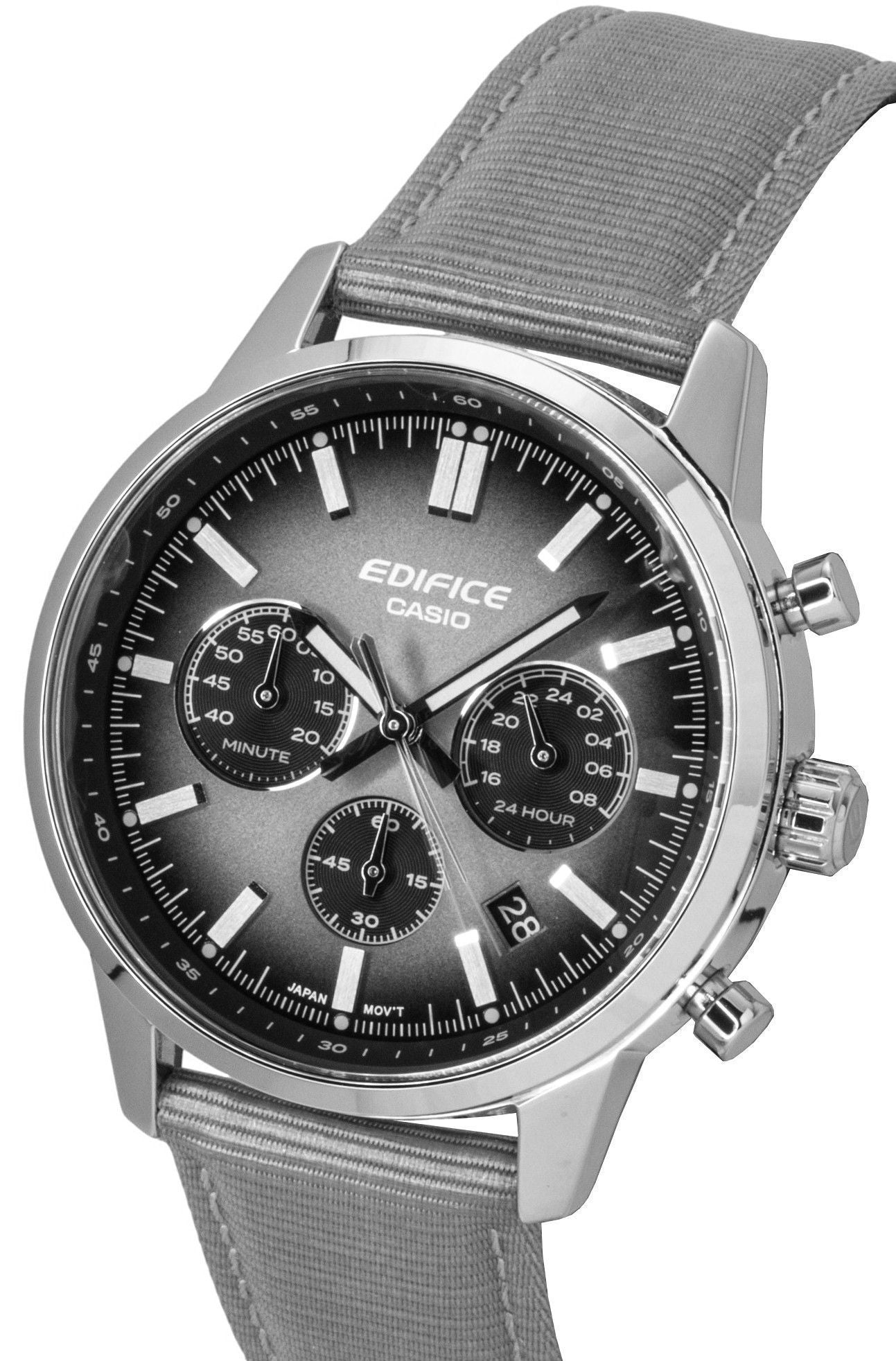 Casio Edifice Analog Chronograph Lederarmband Graues Zifferblatt Quarz EFR-575C-8A 100M Herrenuhr