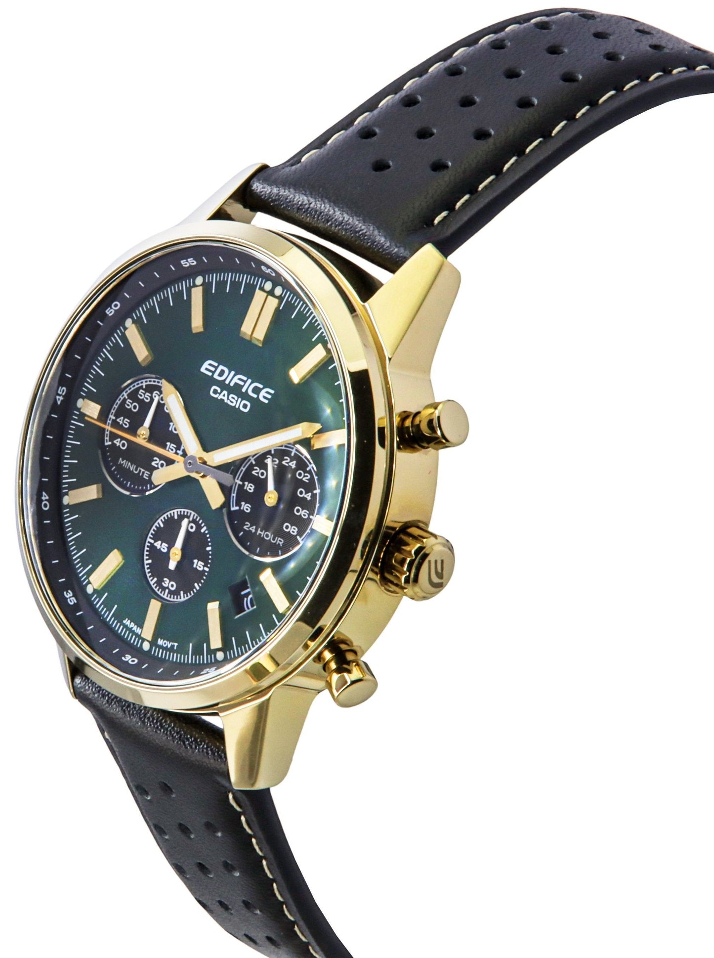 Casio Edifice Analog Chronograph Lederarmband Gr?nes Zifferblatt Quarz EFR-575CL-3A 100M Herrenuhr
