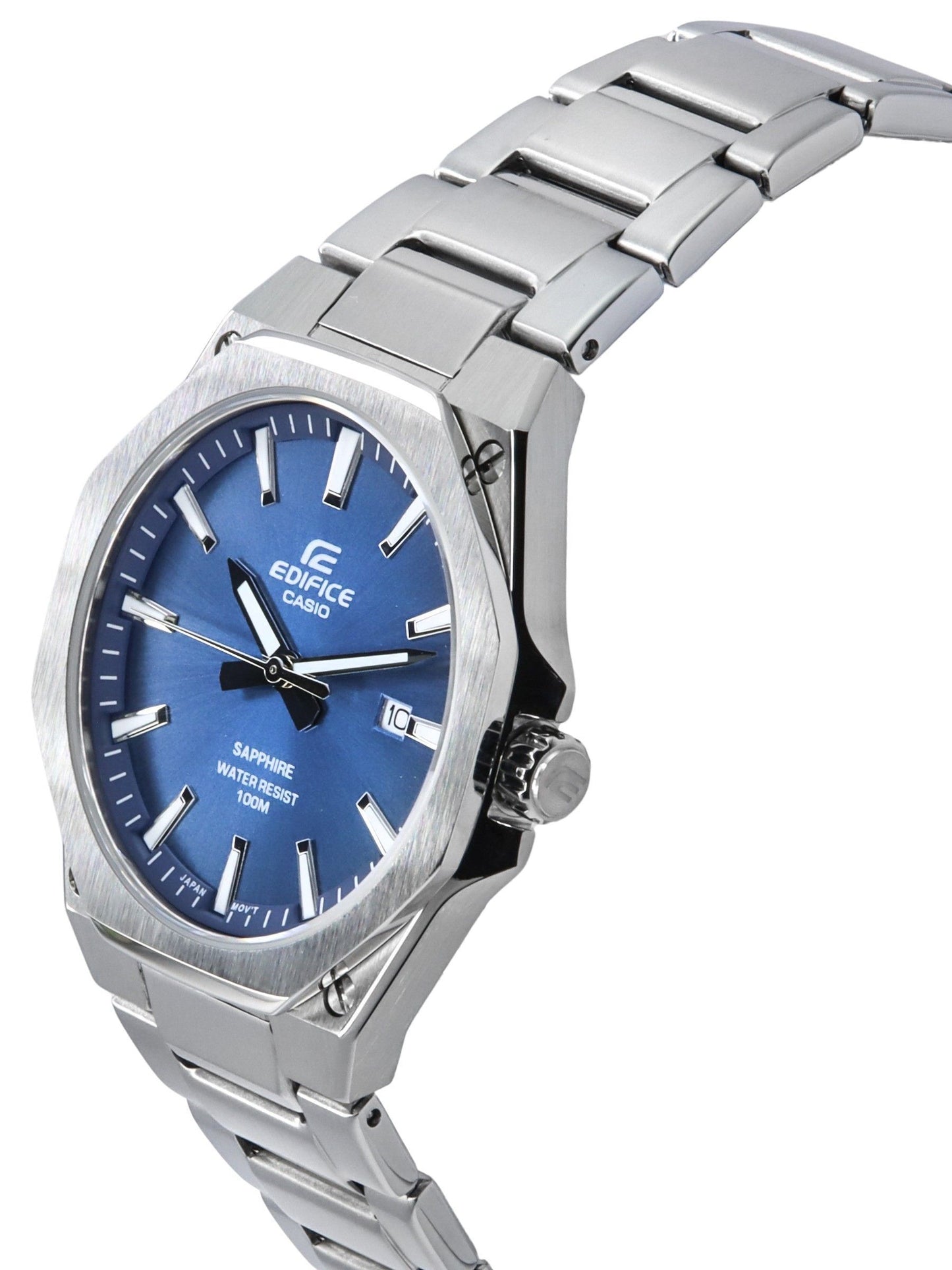 Casio Edifice Sapphire Crystal Analog Edelstahl Blaues Zifferblatt Quarz EFR-S108D-2A 100M Herrenuhr