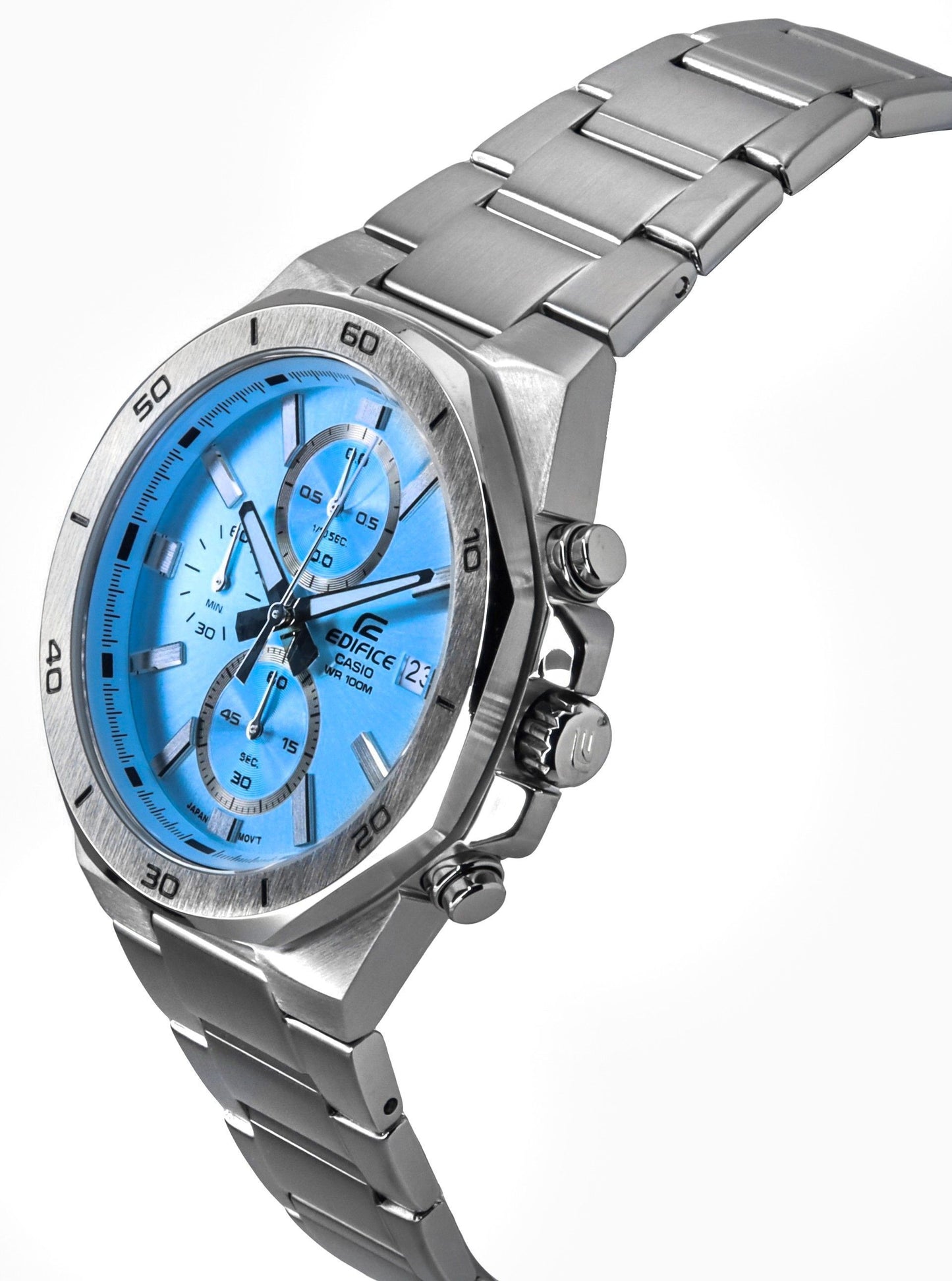 Casio Edifice Standard Chronograph Analog Edelstahl Blaues Zifferblatt Quarz EFV-640D-2BV 100M Herrenuhr