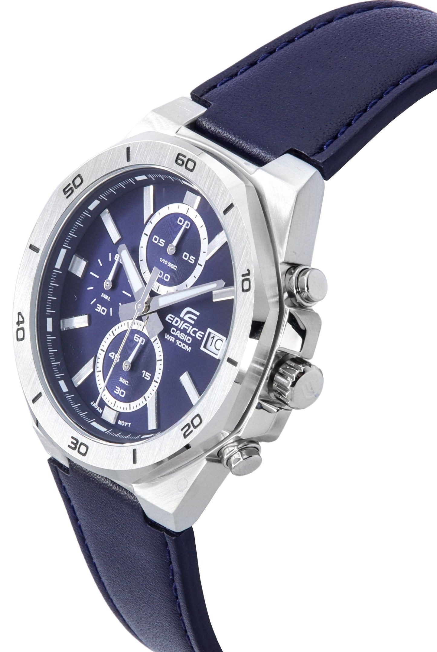 Casio Edifice Standard Chronograph Lederarmband Blaues Zifferblatt Quarz EFV-640L-2A 100M Herrenuhr