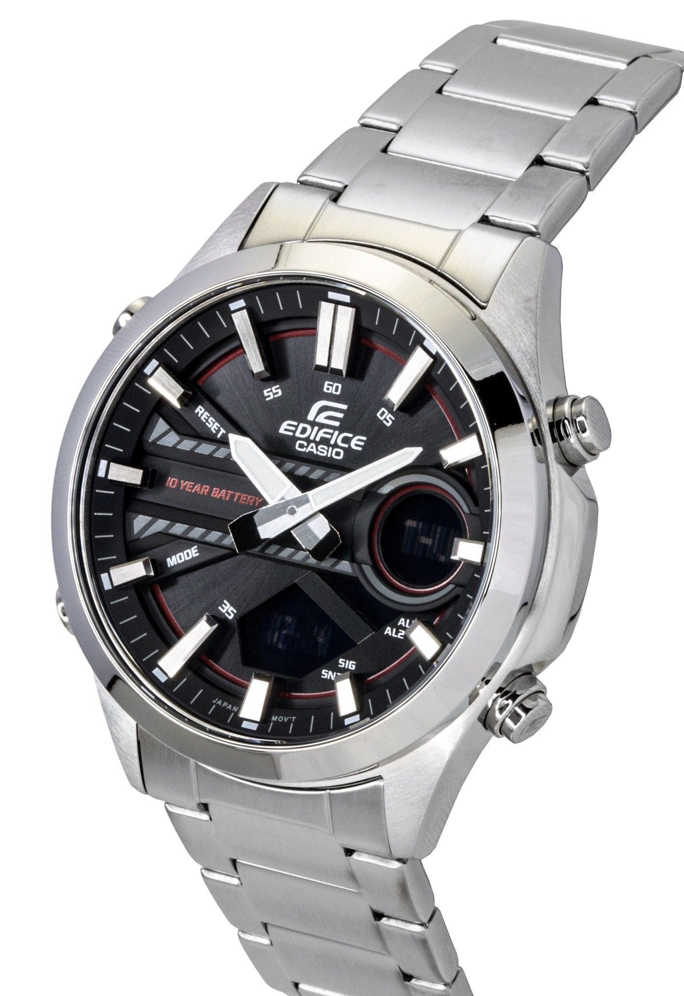 Casio Edifice Analog Digital Edelstahl Schwarzes Zifferblatt Quarz EFV-C120D-1A4 100M Herrenuhr