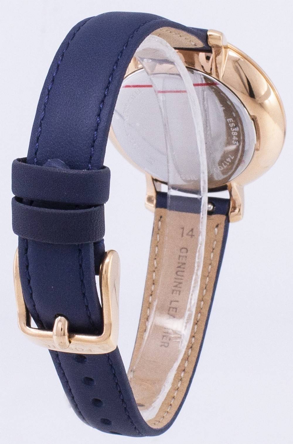 Fossil Jacqueline Silberfarbenes Zifferblatt Navy Blue Leather ES3843 Damenuhr