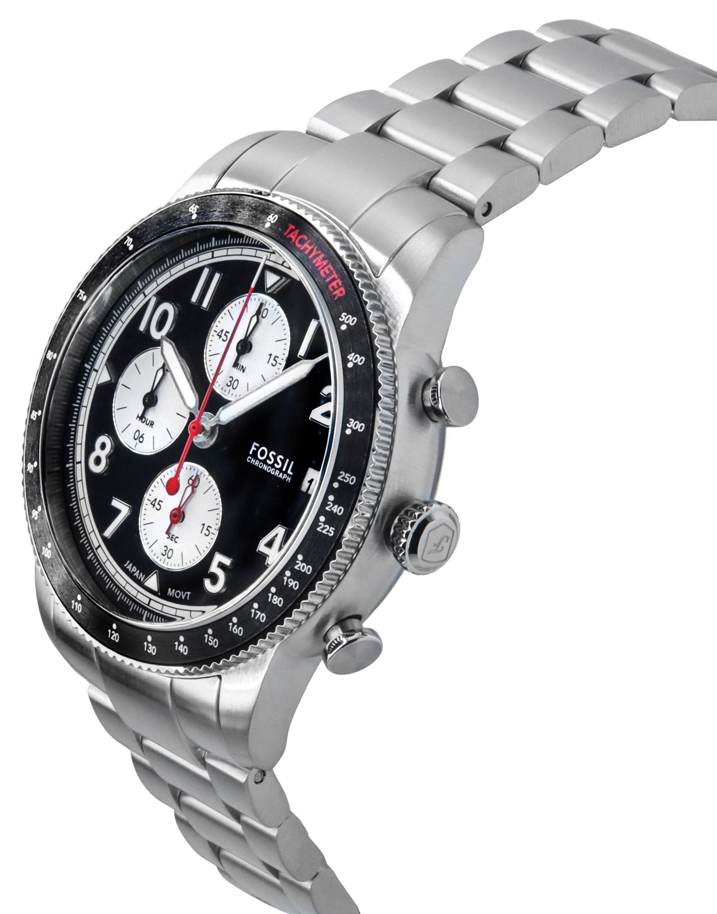 Fossil Sport Tourer Chronograph Edelstahl Schwarzes Zifferblatt Quarz FS6045 Herrenuhr