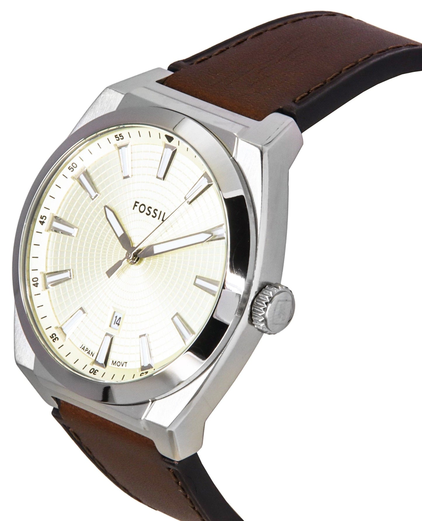 Fossil Everett Lederarmband Cream Dial Quarz FS6071 Herrenuhr