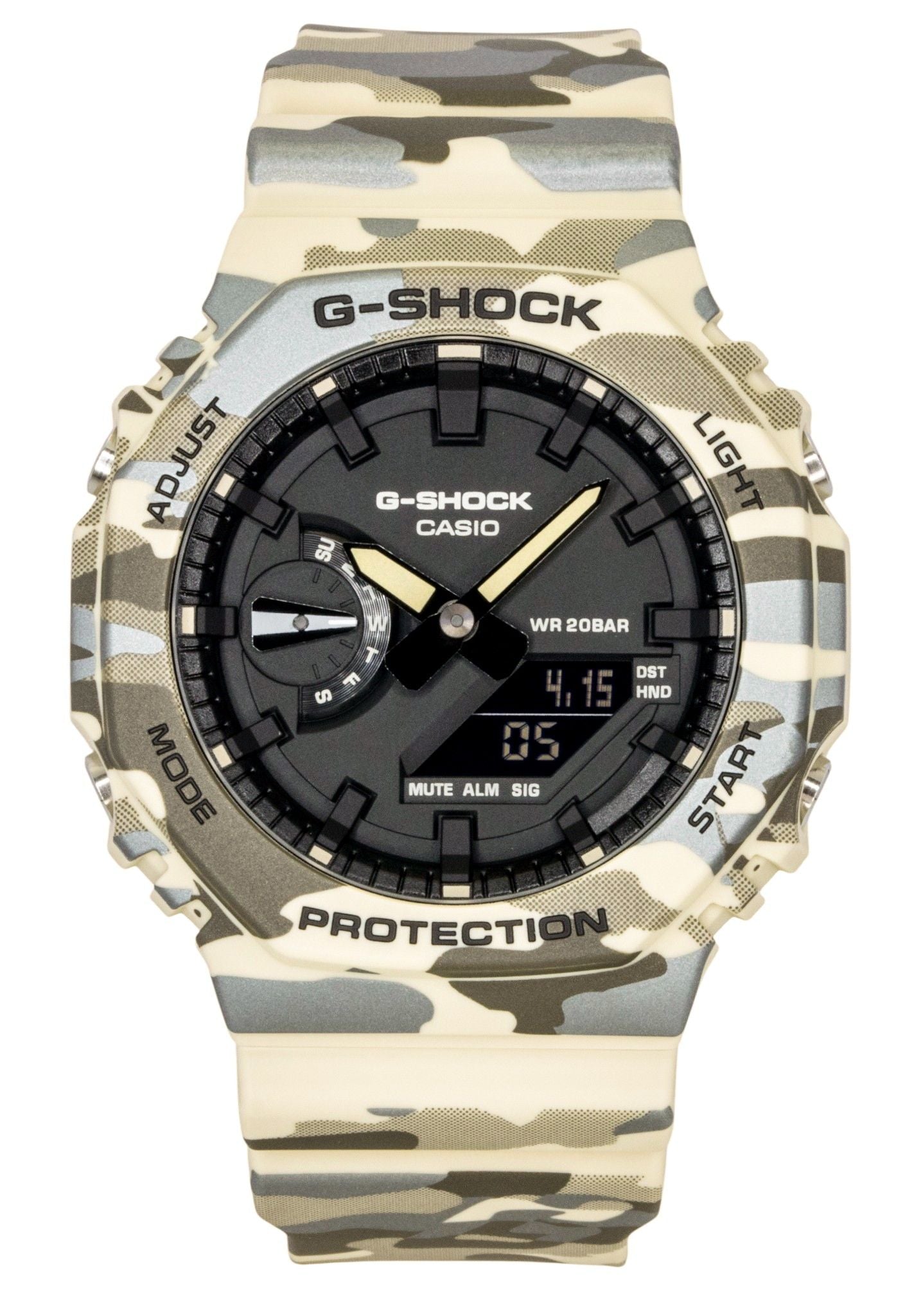 Casio G-Shock Analog Digital Camouflage Bio-based Resin Strap Schwarzes Zifferblatt Quarz GA-2100CM-5A 200M Herrenuhr