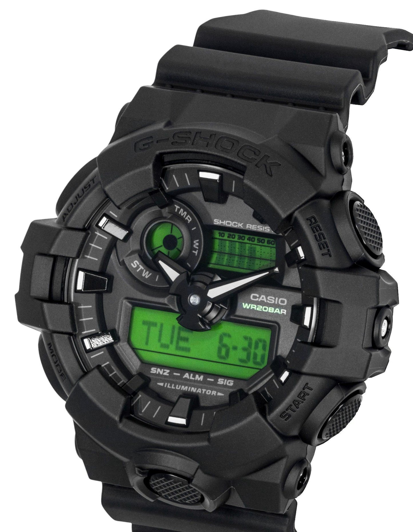 Casio G-Shock Analog Digital Schwarzes Zifferblatt Resin Quarz GA-700BEG-1A 200M Herrenuhr