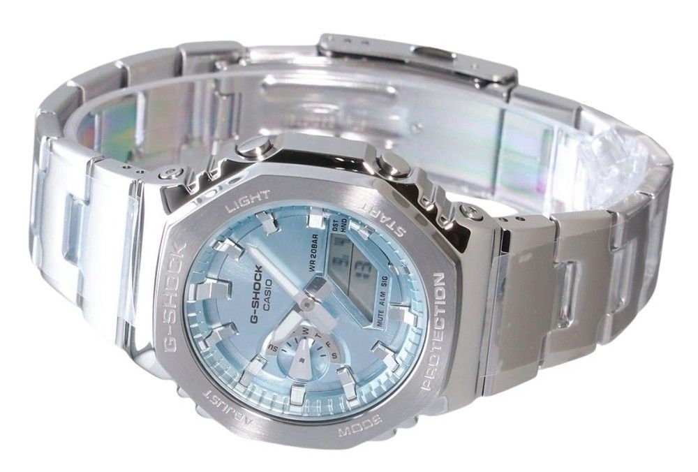 Casio G-Shock G-Steel Analog Digital Edelstahl Light Blaues Zifferblatt Quarz GM-2110D-2A 200M Herrenuhr