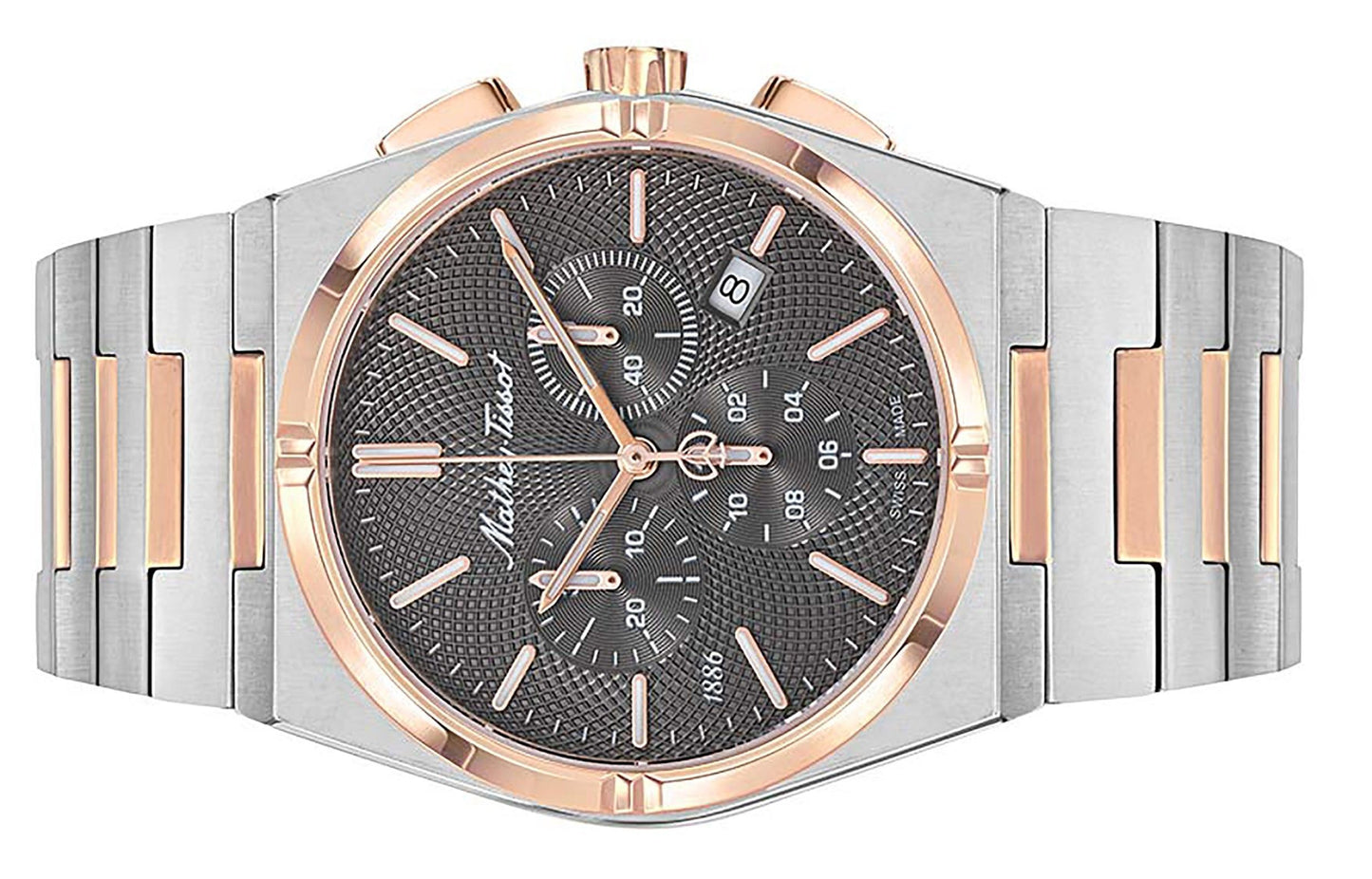 Mathey-Tissot Zeus Chrono Two Tone Edelstahl Schwarzes Zifferblatt Quarz H118CHRS Herrenuhr