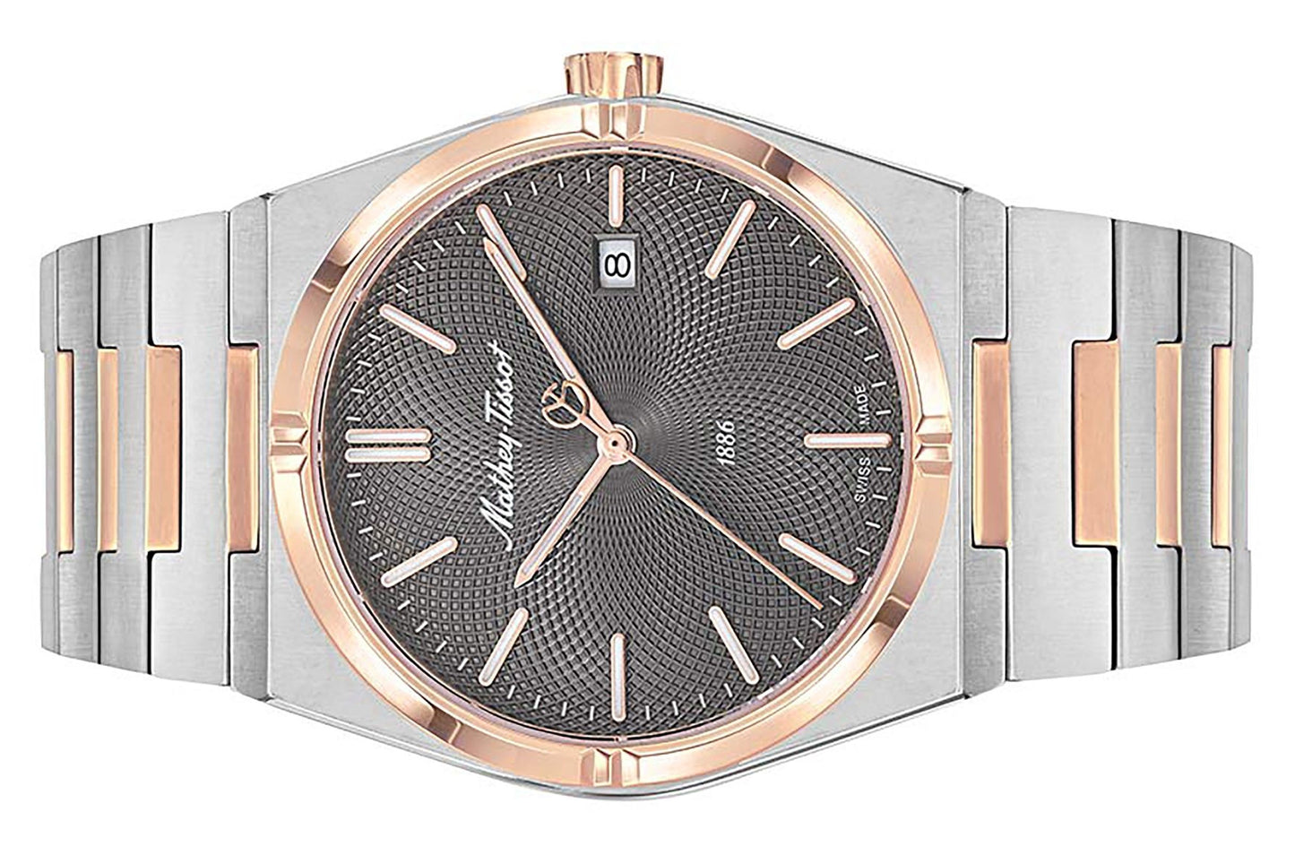 Mathey-Tissot Zeus Two Tone Edelstahl Schwarzes Zifferblatt Quarz H118RS Herrenuhr