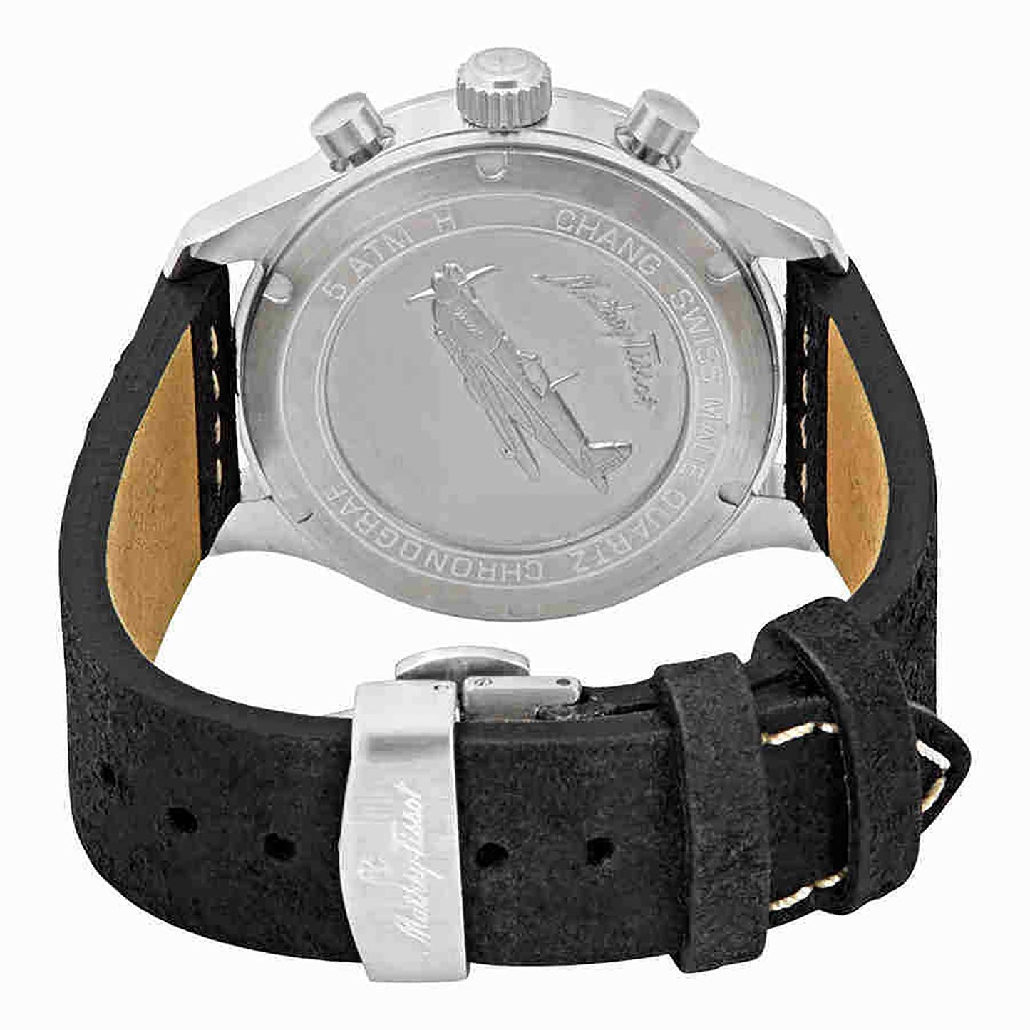 Mathey-Tissot Type 21 Flyback Chronograph Lederarmband Schwarzes Zifferblatt Quarz H1821CHALNG Herrenuhr