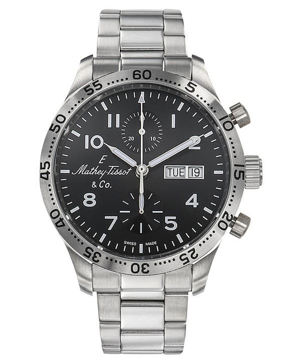 Mathey-Tissot Flyback Type 21 Chronograph Edelstahl Schwarzes Zifferblatt Automatik H1821CHATNG Herrenuhr
