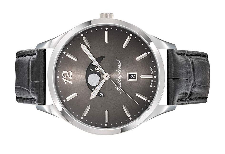 Mathey-Tissot Urban Moon Lederarmband Schwarzes Zifferblatt Quarz H411LAN Herrenuhr