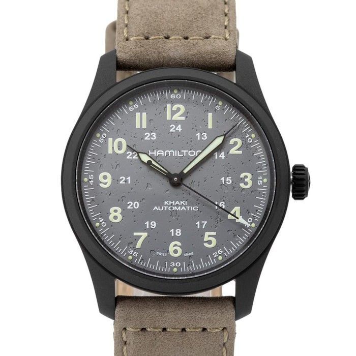 Hamilton Khaki Field Titanium Lederarmband Graues Zifferblatt Automatik H70215880 100M Herrenuhr