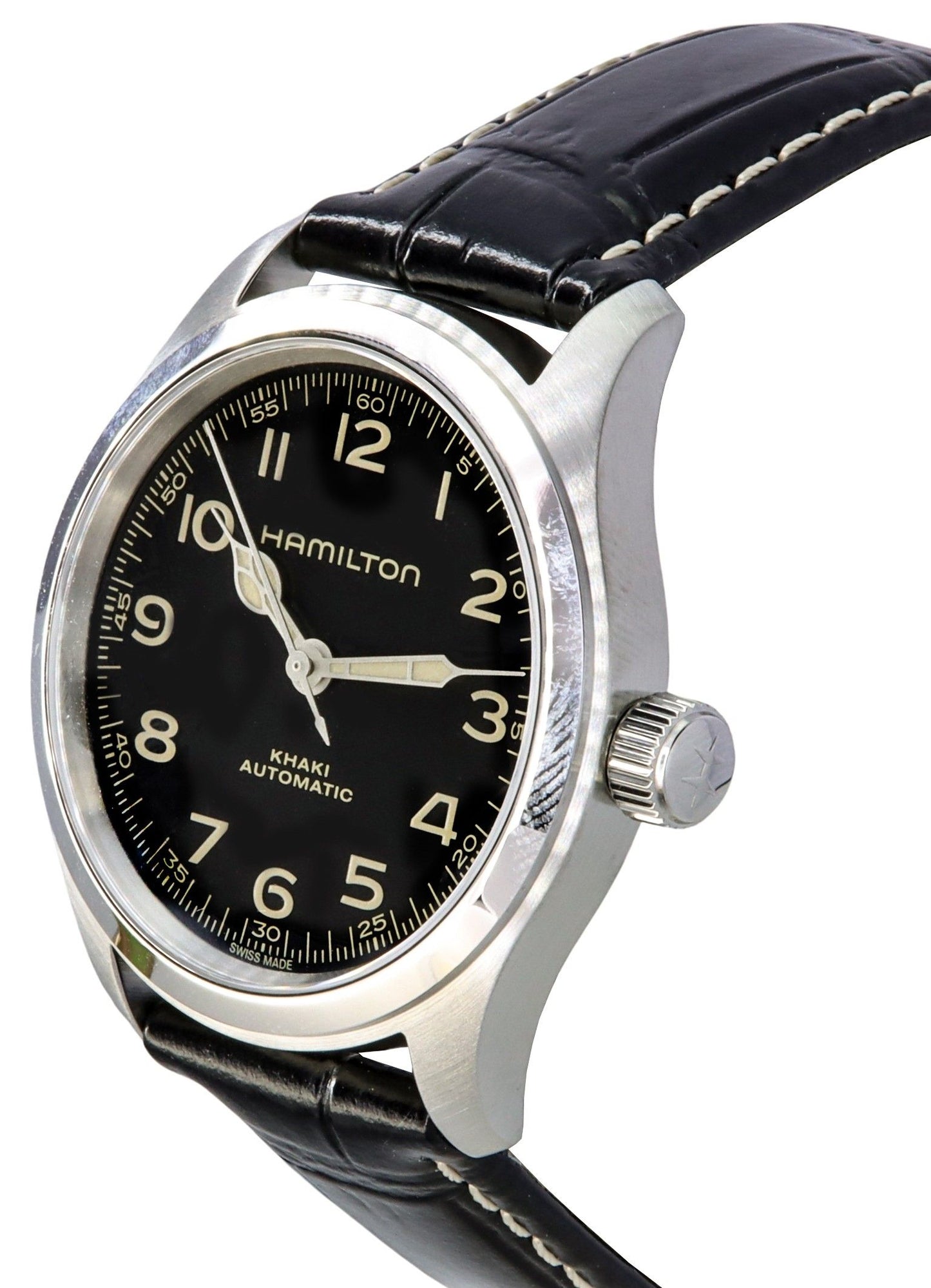 Hamilton Khaki Field Murph Lederarmband Schwarzes Zifferblatt Automatik H70405730 100M Herrenuhr