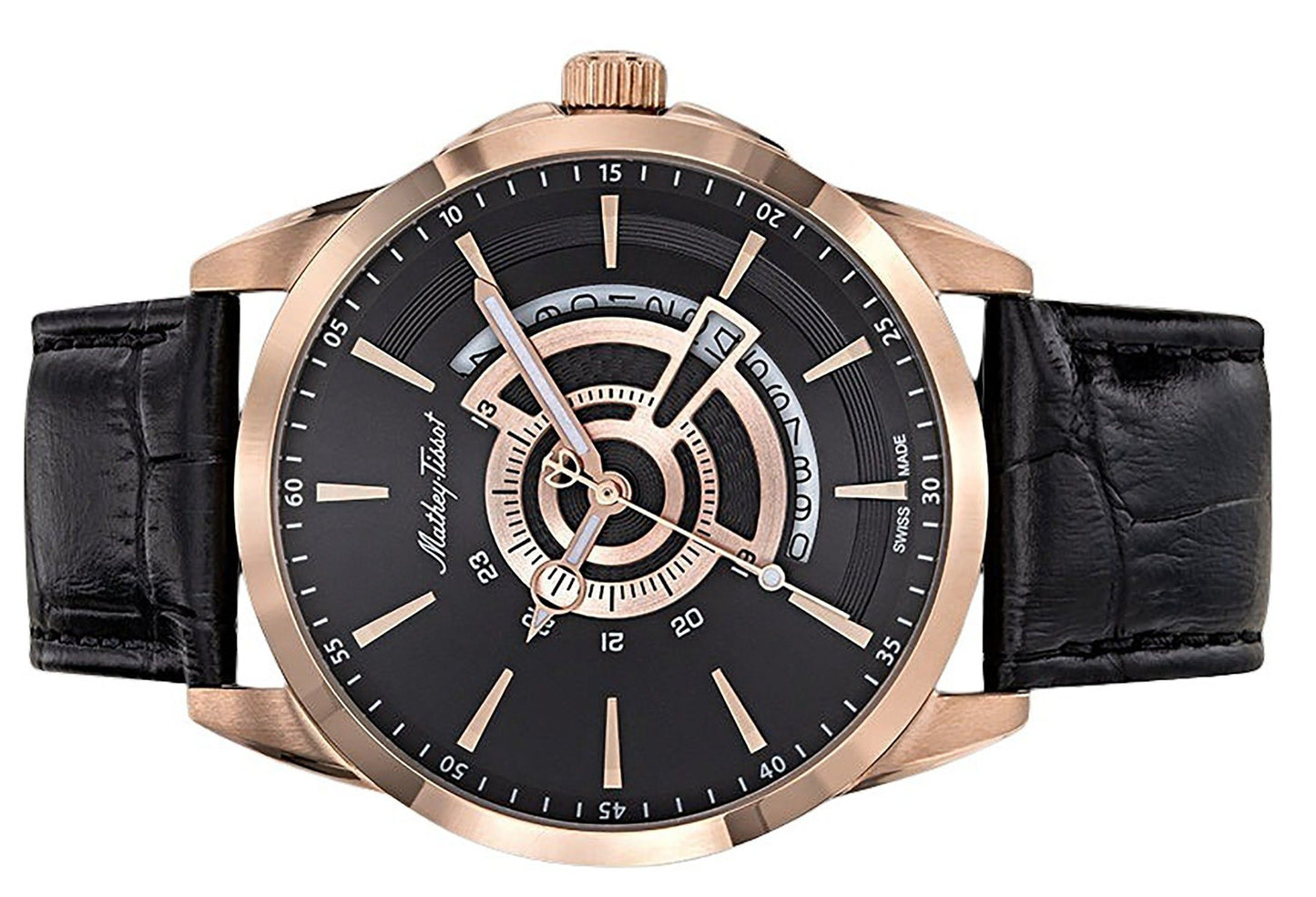 Mathey-Tissot Mondo Lederarmband Schwarzes Zifferblatt Quarz H711PN Herrenuhr