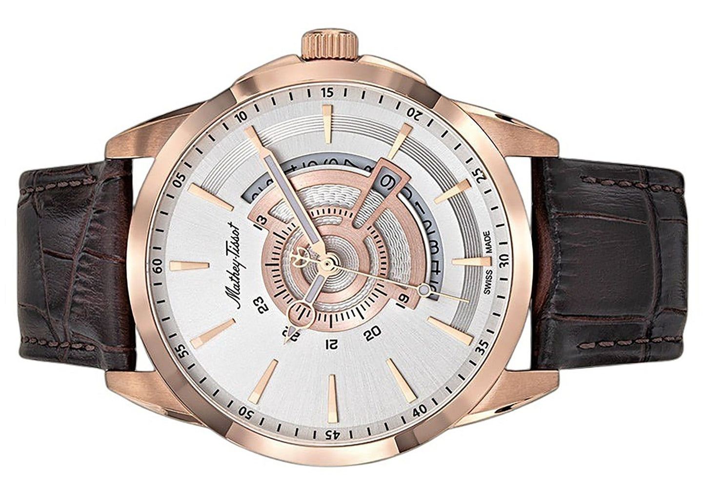 Mathey-Tissot Mondo Lederarmband Silberfarbenes Zifferblatt Quarz H711PS Herrenuhr
