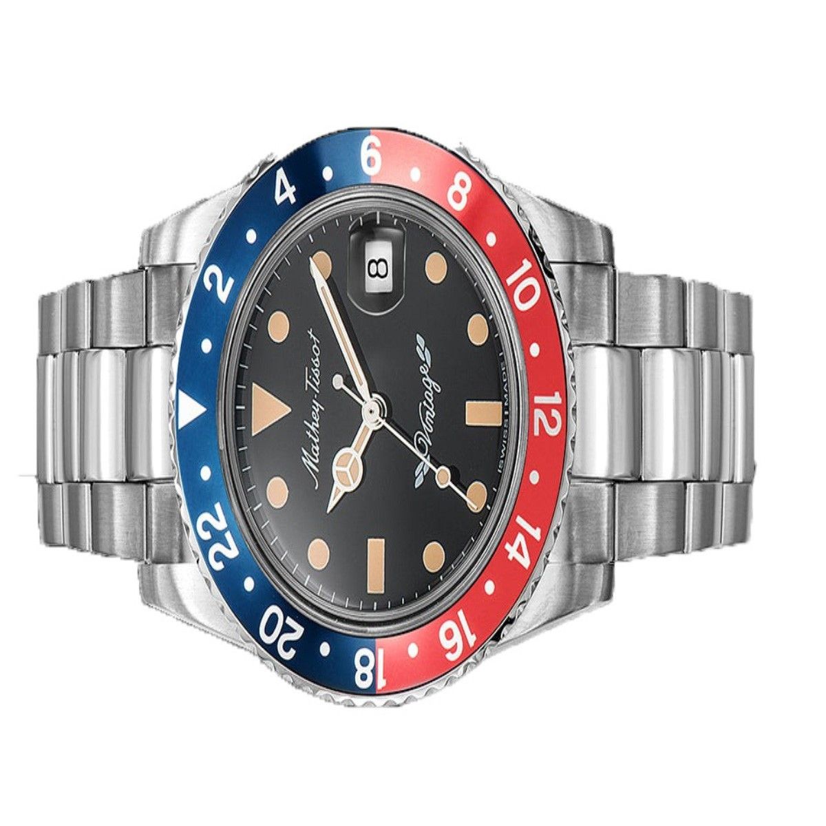 Mathey-Tissot Mathy Vintage Blue and Red Pepsi Bezel Schwarzes Zifferblatt Automatik H900ATR Herrenuhr