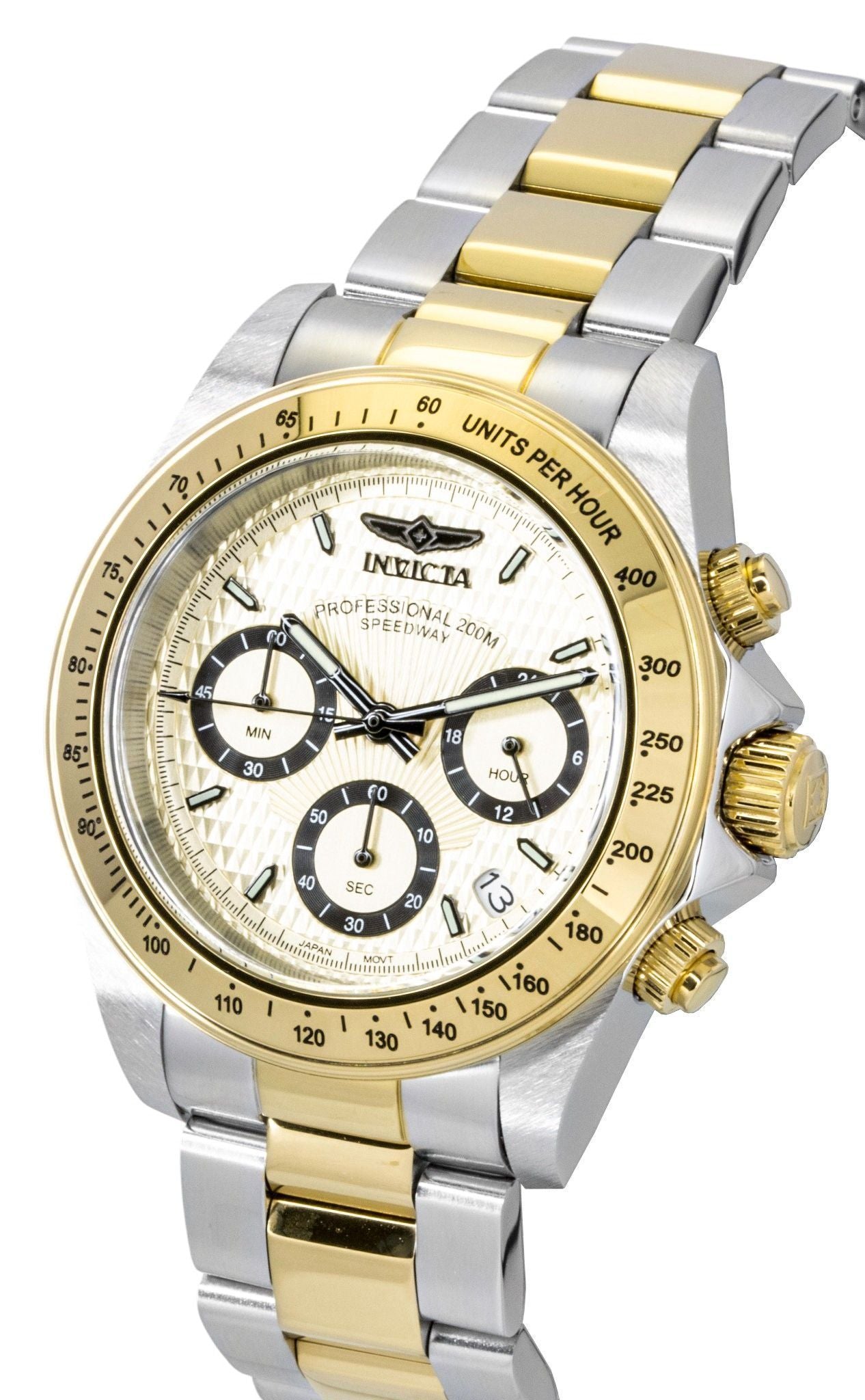 Invicta Speedway Two Tone Edelstahl Goldfarben Dial Quarz Taucher 14930 200M Herrenuhr
