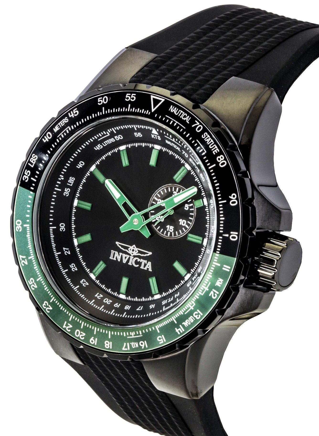 Invicta Aviator Black Silicone Strap Schwarzes Zifferblatt Quarz 49731 100M Herrenuhr