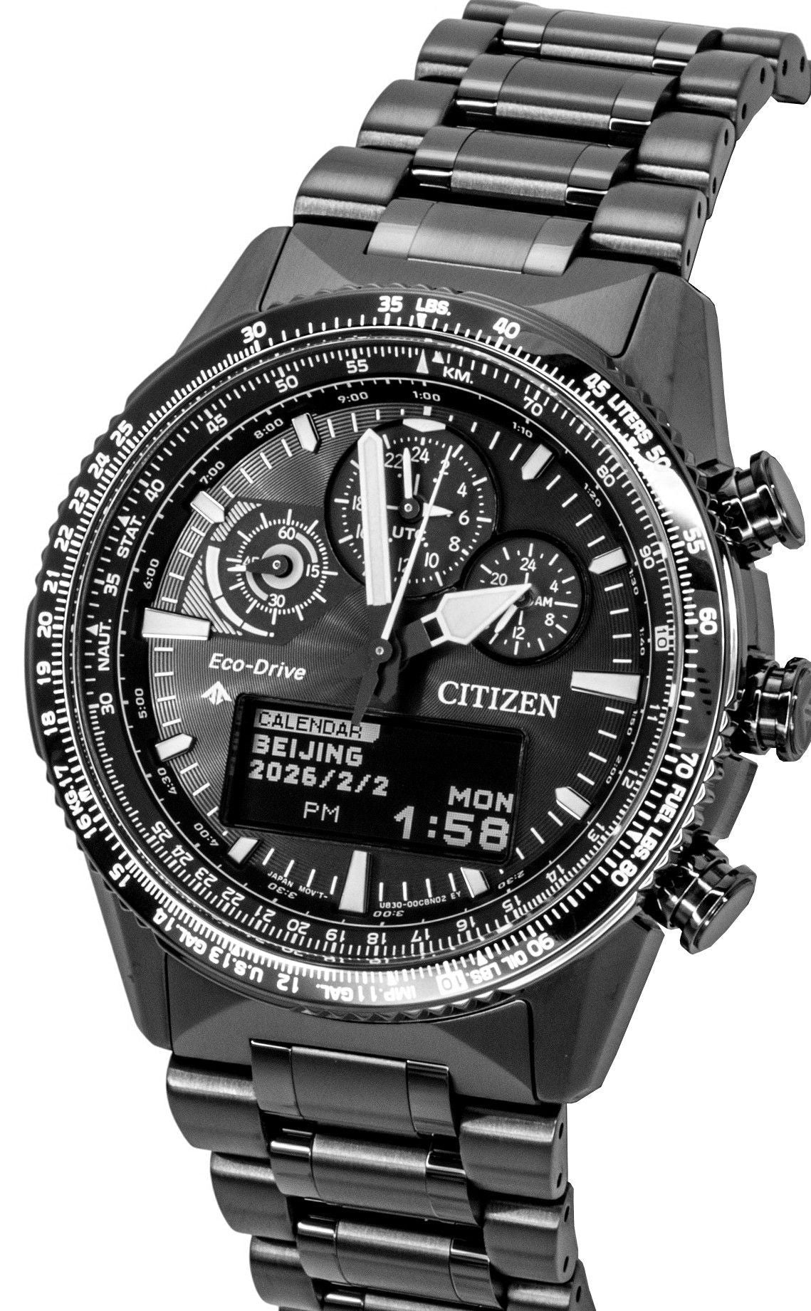 Citizen Promaster Skyhawk U830 Chronograph Schwarzes Zifferblatt Eco-Drive Taucher JV2005-58E 200M Herrenuhr