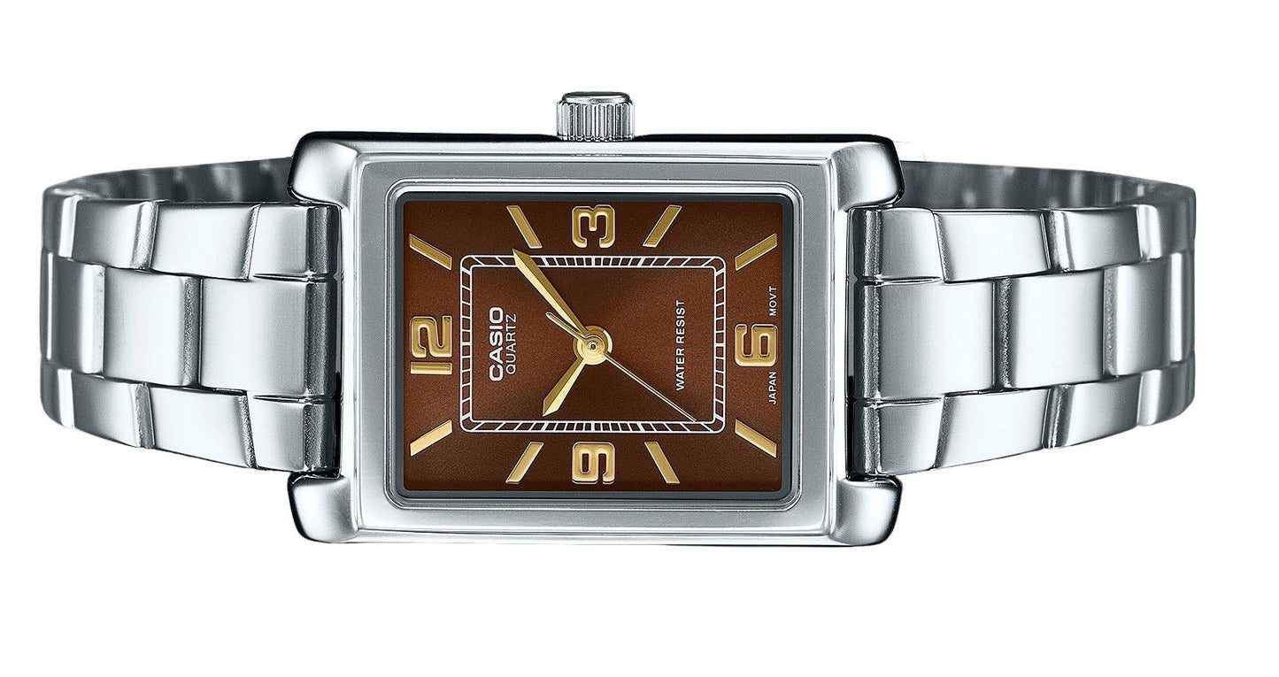 Casio Standard Analog Edelstahl Braunes Zifferblatt Quarz LTP-1234DD-5A Damenuhr