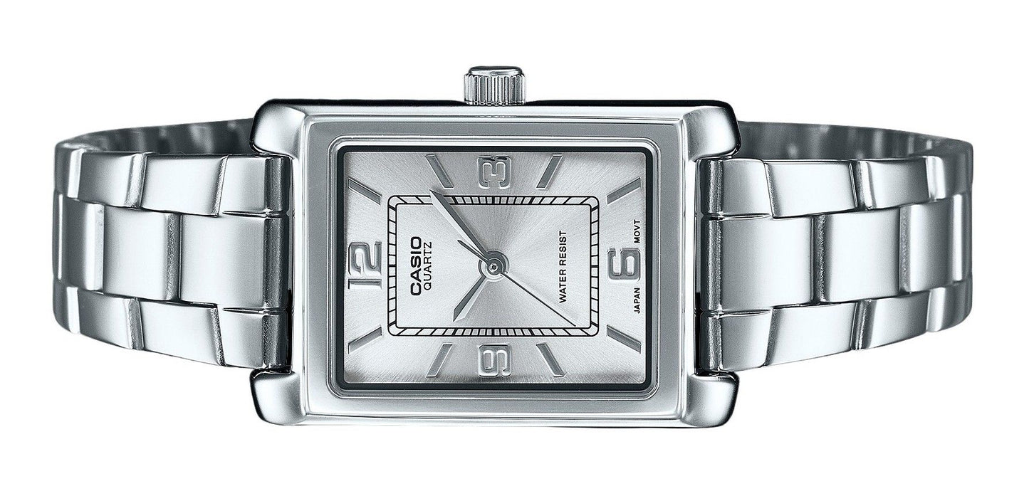Casio Standard Analog Edelstahl Silberfarbenes Zifferblatt Quarz LTP-1234DD-7A Damenuhr