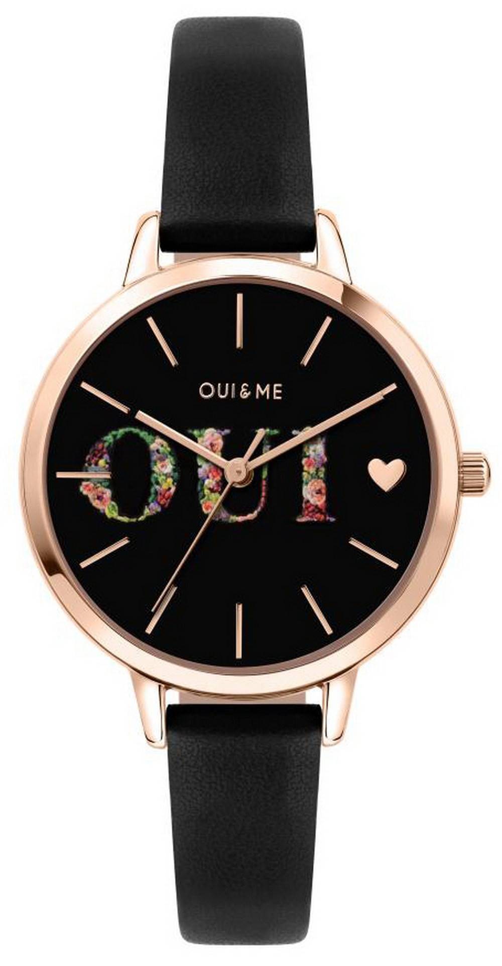 Oui & Me Fleurette Schwarzes Zifferblatt Lederarmband Quarz ME010079 Damenuhr