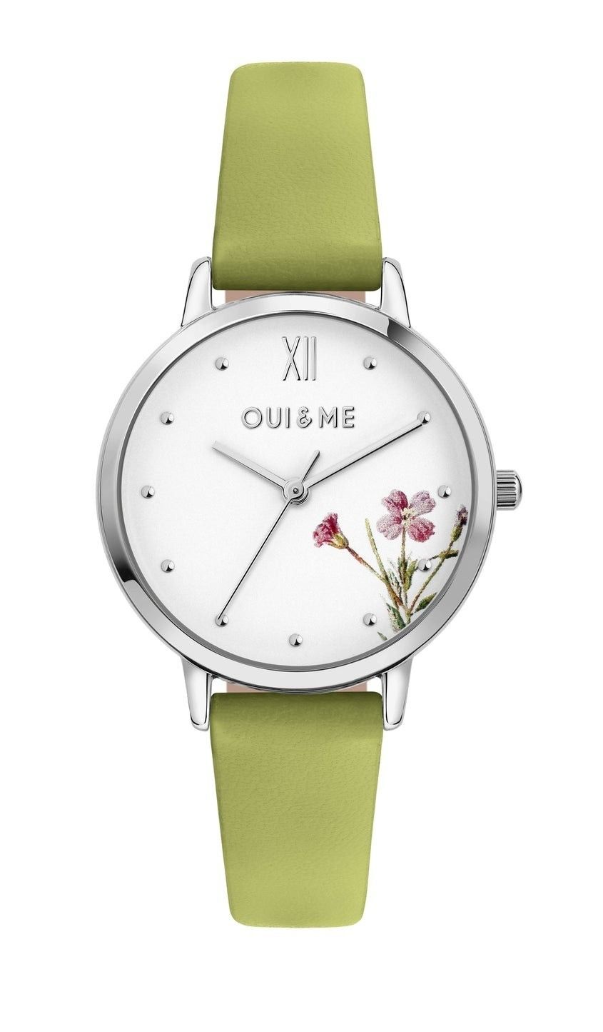 Oui & Me Fleurette Green Lederarmband White Dial Quarz ME010379 Damenuhr