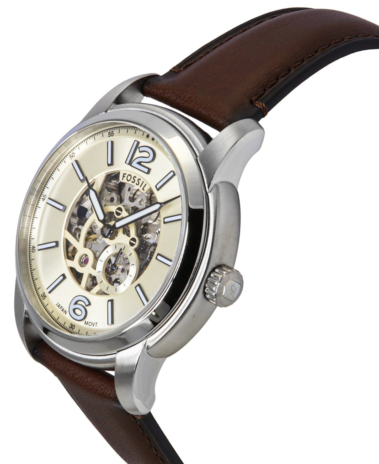 Fossil Heritage Brown Lederarmband Cream Skelett-Zifferblatt Automatik ME3264 Herrenuhr