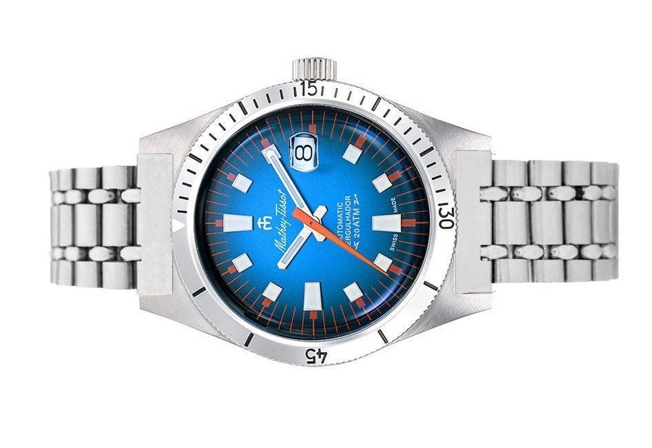 Mathey-Tissot Mergulhador Edelstahl Blaues Zifferblatt Automatik Taucher MRG1 200M Herrenuhr With Extra Strap