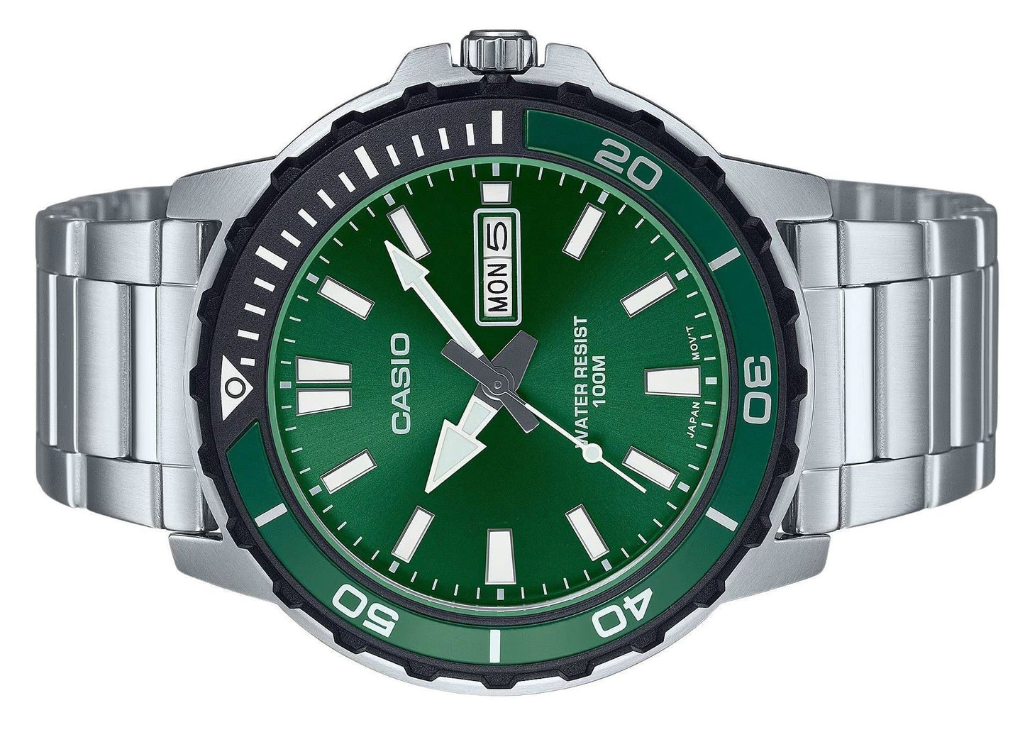 Casio Standard Analog Edelstahl Gr?nes Zifferblatt Quarz MTD-125D-3AV 100M Herrenuhr