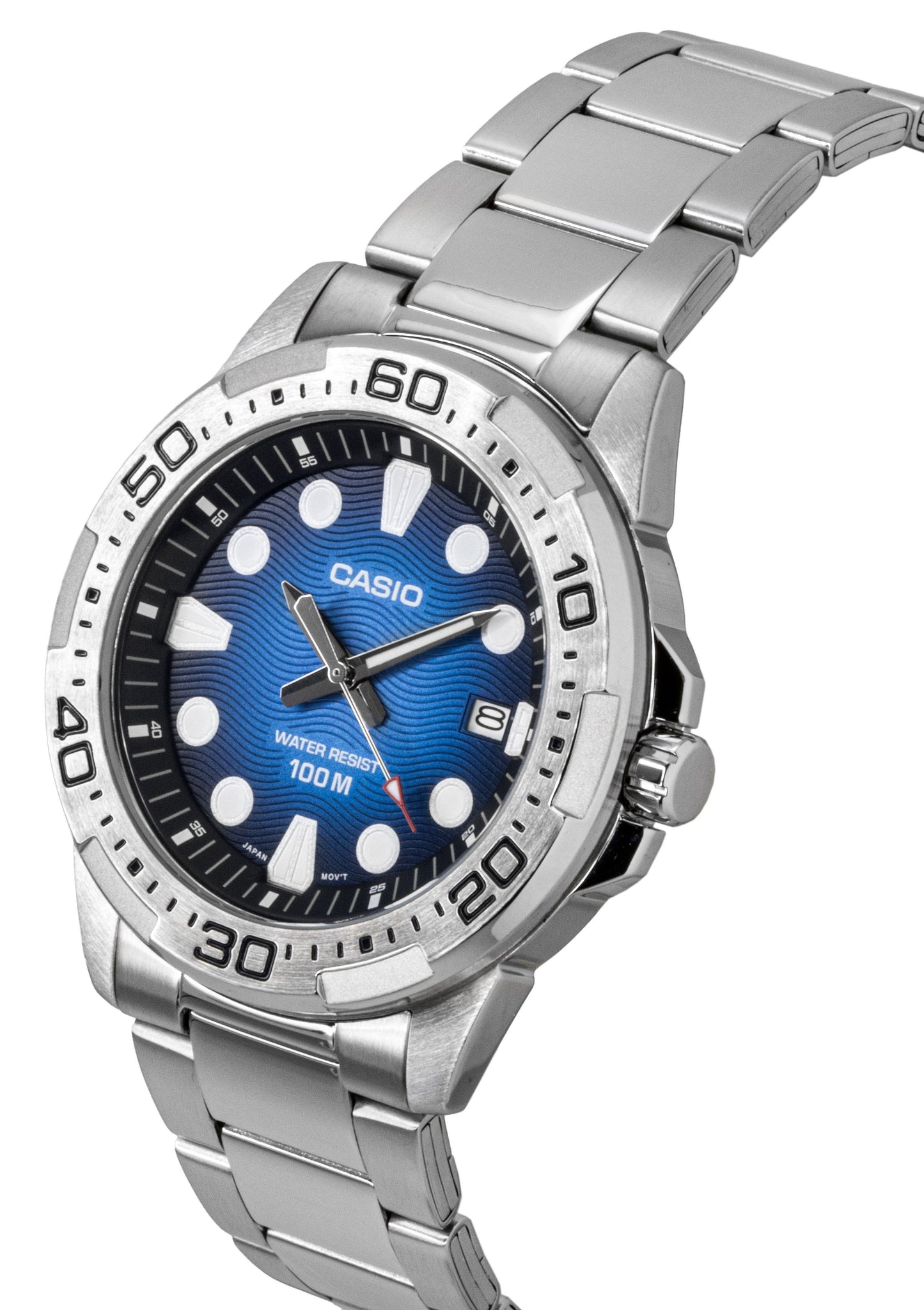 Casio Standard Analog Edelstahl Blaues Zifferblatt Quarz MTD-140D-2AV 100M Herrenuhr