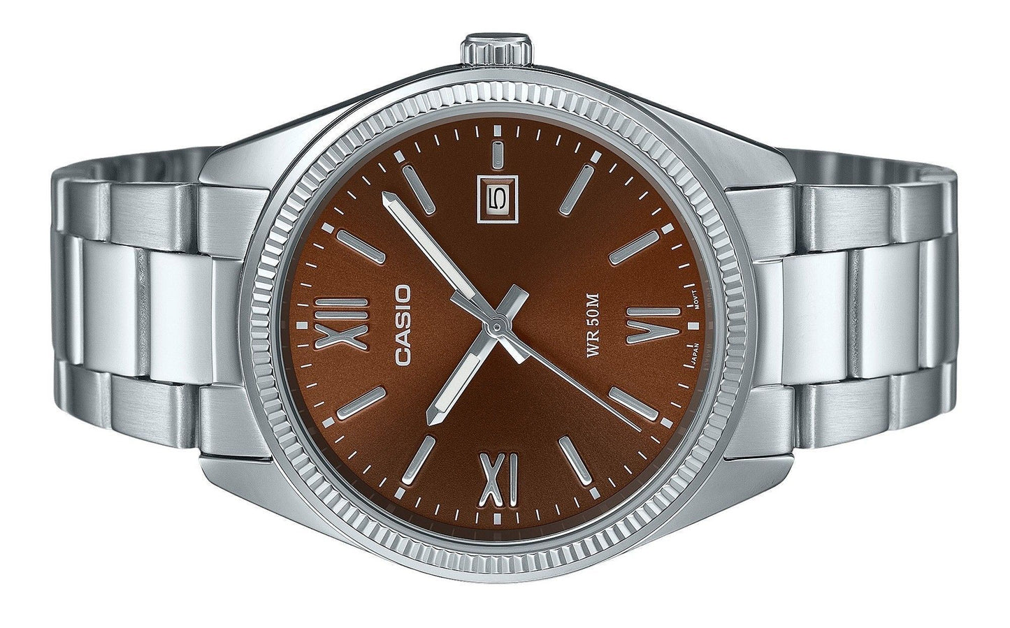 Casio Standard Analog Ion Plated Edelstahl Braunes Zifferblatt Quarz MTP-1302DD-5AV Herrenuhr
