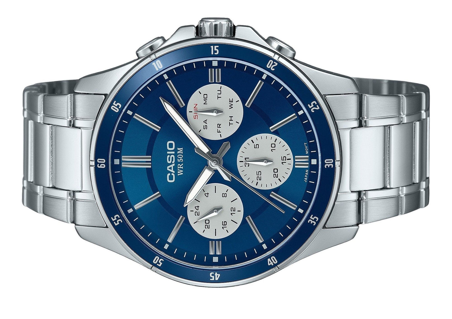 Casio Standard Analog Ion Plated Edelstahl Blaues Zifferblatt Quarz MTP-1374D-2A3V Herrenuhr