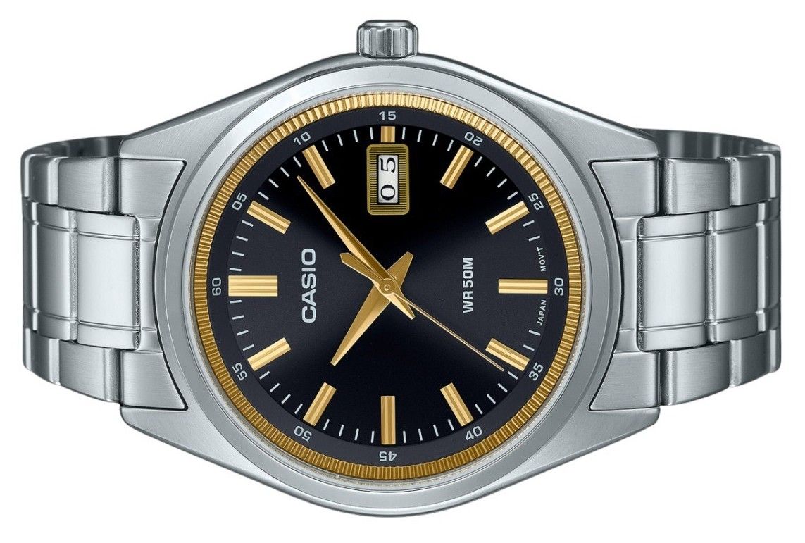 Casio Standard Analog Edelstahl Schwarzes Zifferblatt Quarz MTP-B180D-1A2V Herrenuhr
