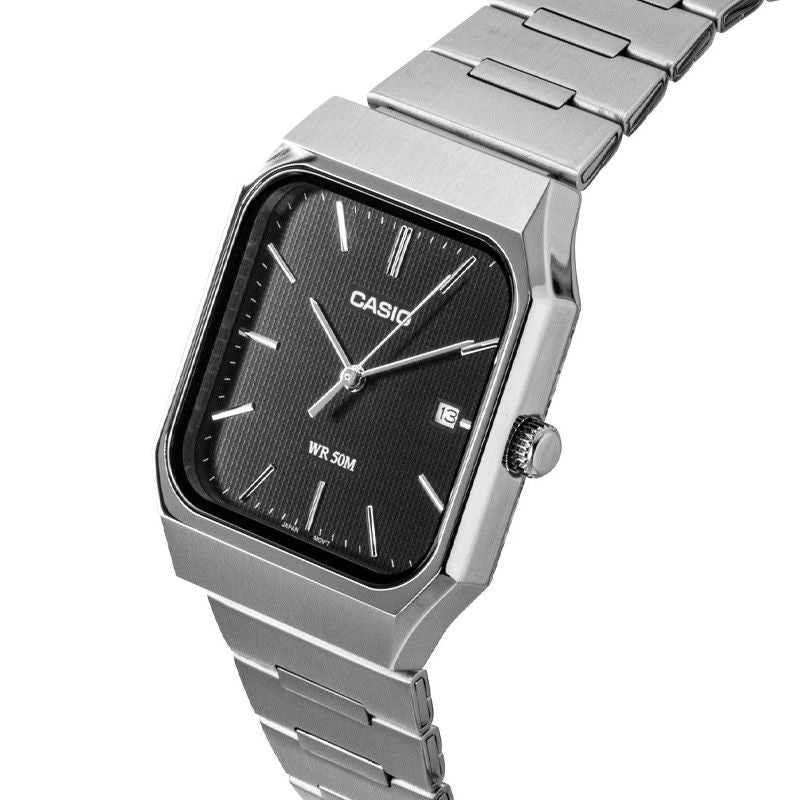 Casio Standard Analog Edelstahl Schwarzes Zifferblatt Quarz MTP-B185D-1AV Herrenuhr