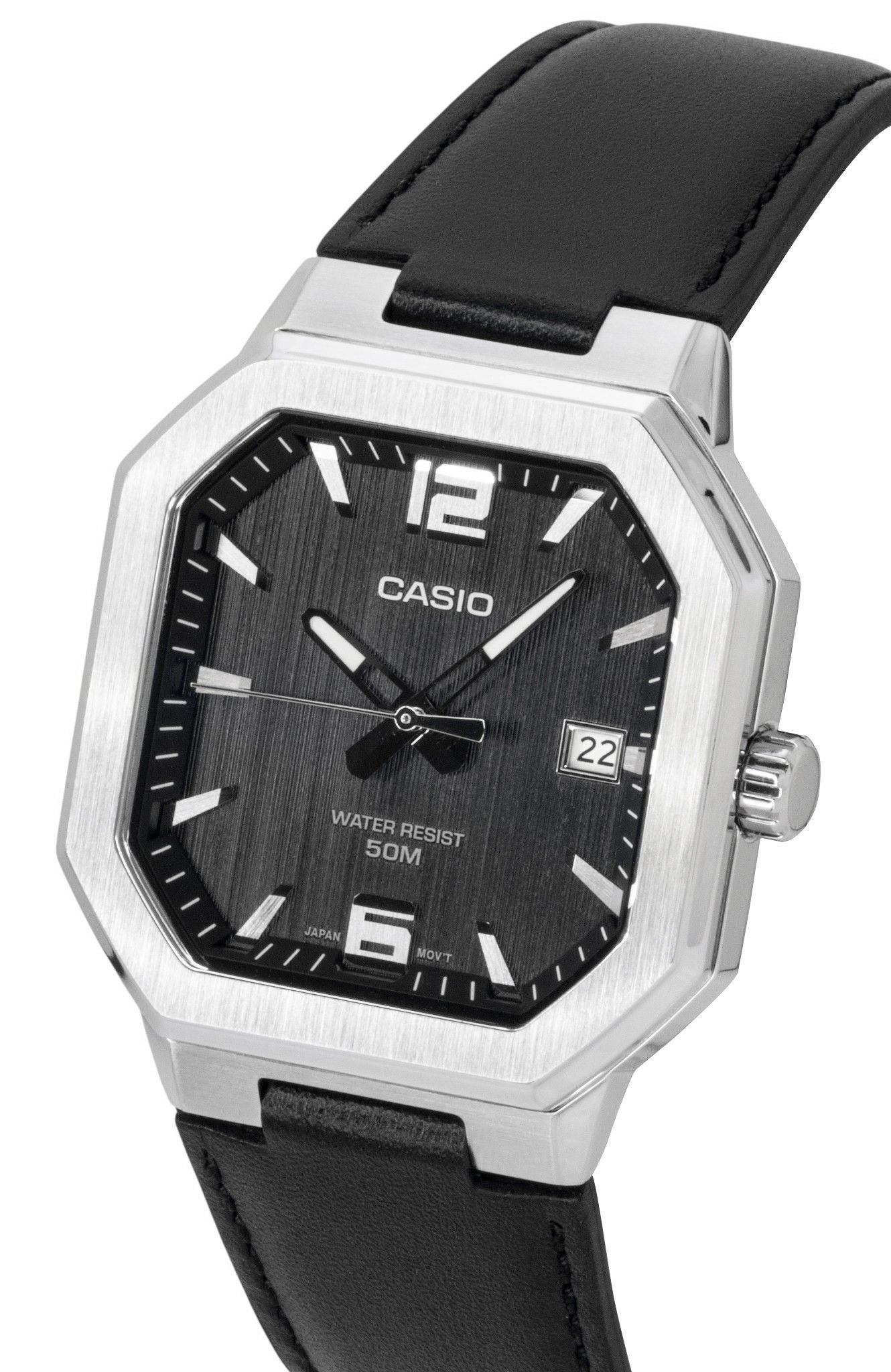 Casio Analog Lederarmband Schwarzes Zifferblatt Quarz MTP-B195L-1AV Herrenuhr