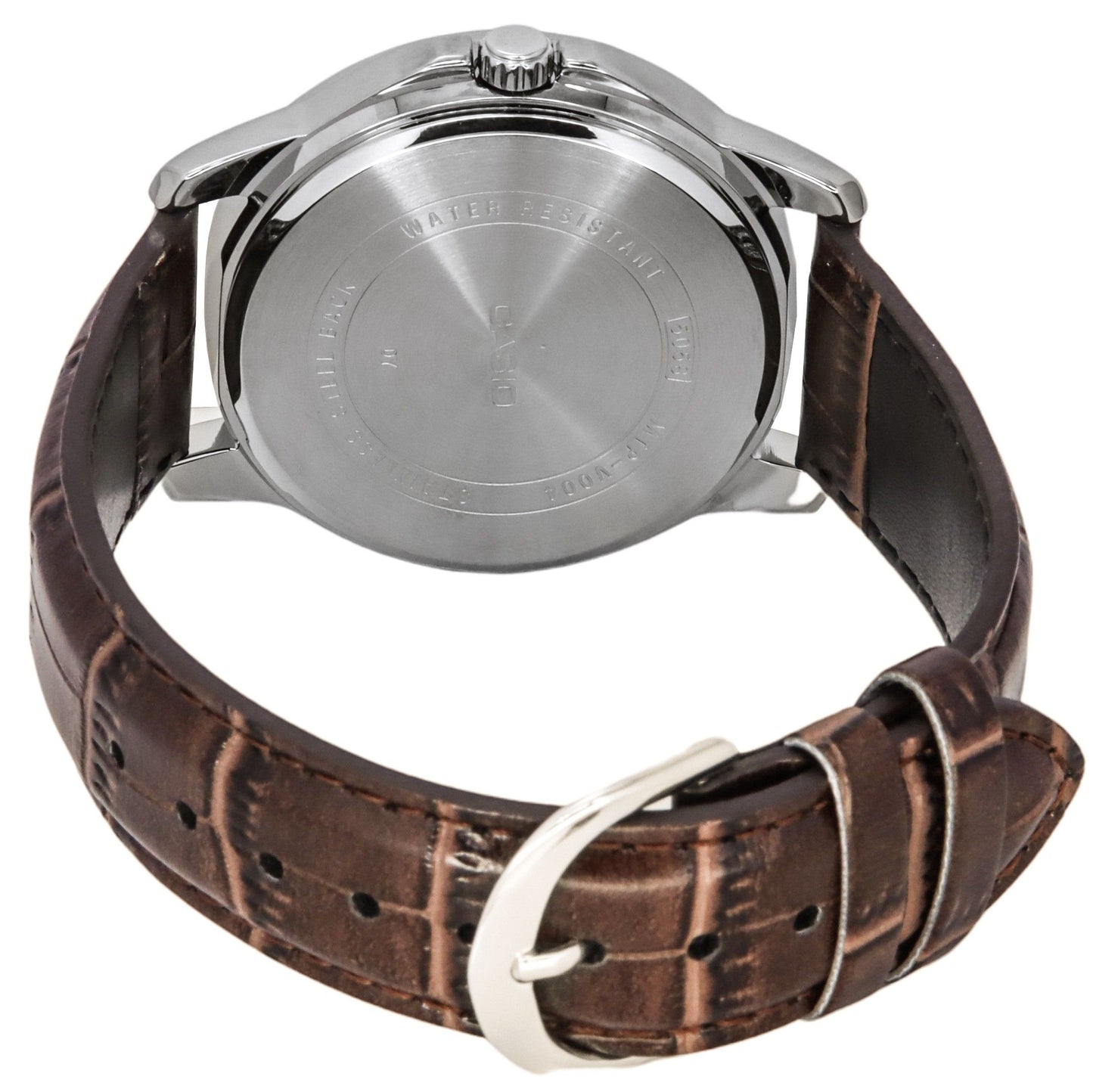 Casio Standard Analog Brown Lederarmband Silberfarbenes Zifferblatt Quarz MTP-V004L-7C Herrenuhr